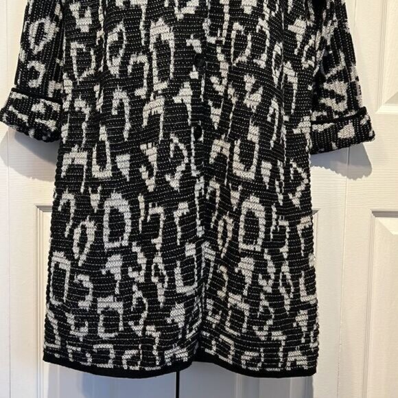 Olsen Europe Black White Patterned Cardigan Size M 10 - Picture 3 of 14